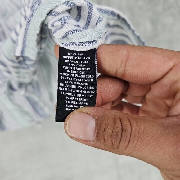 Sanctuary Shirt Womens Size L Linen Blend Oversized Tie Front Blue Mint Striped - Picture 7 of 8